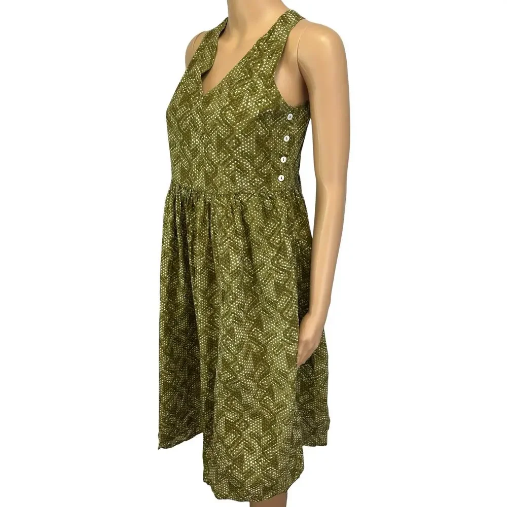 Svrnaa Anthropologie Printed Fit & Flare Dress Olive Green Size S - Picture 7 of 13